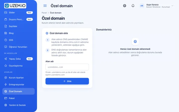 Özel alan adı