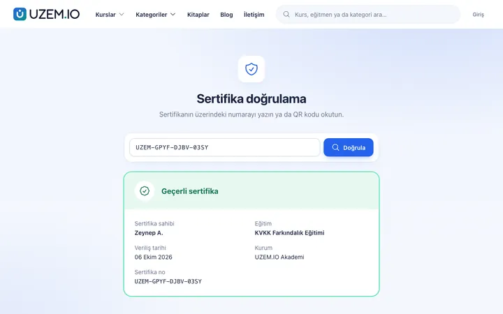 Public certificate verification page