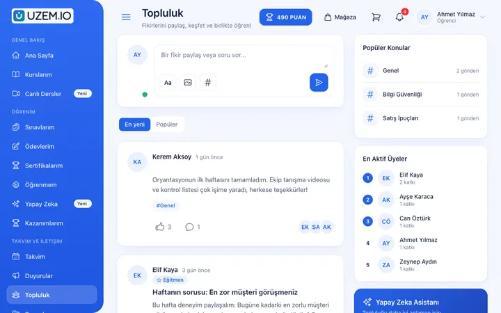 Learner's community feed