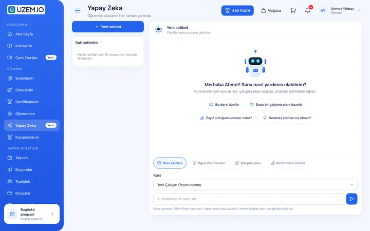 Öğrencinin ders asistanıyla yazışma ekranı